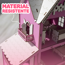 Carregar imagem no visualizador da galeria, Casinha De Boneca Em Mdf Com Kit De 19 Mini Móveis Brinquedo Infantil