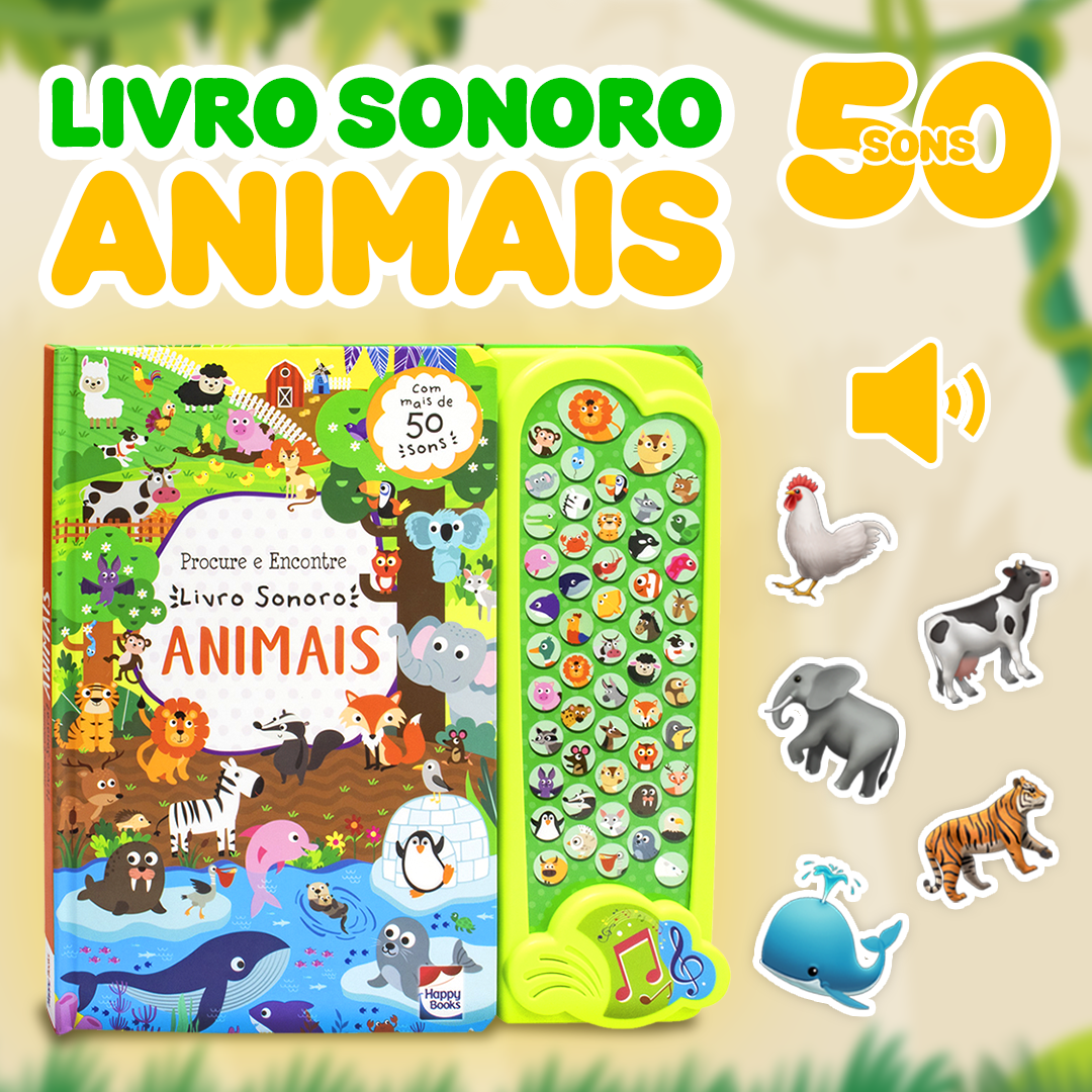 Livro Sensorial 50 Sons Animais + BRINDE EXCLUSIVO | Varie™
