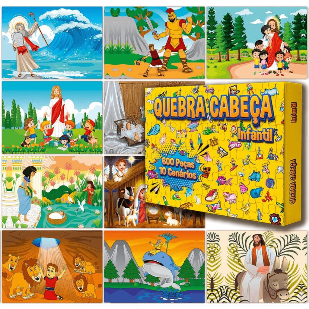 Kit Com 10 Quebra Cabeças Evangélico - 60 Peças Cada - Loja Varietah Kids